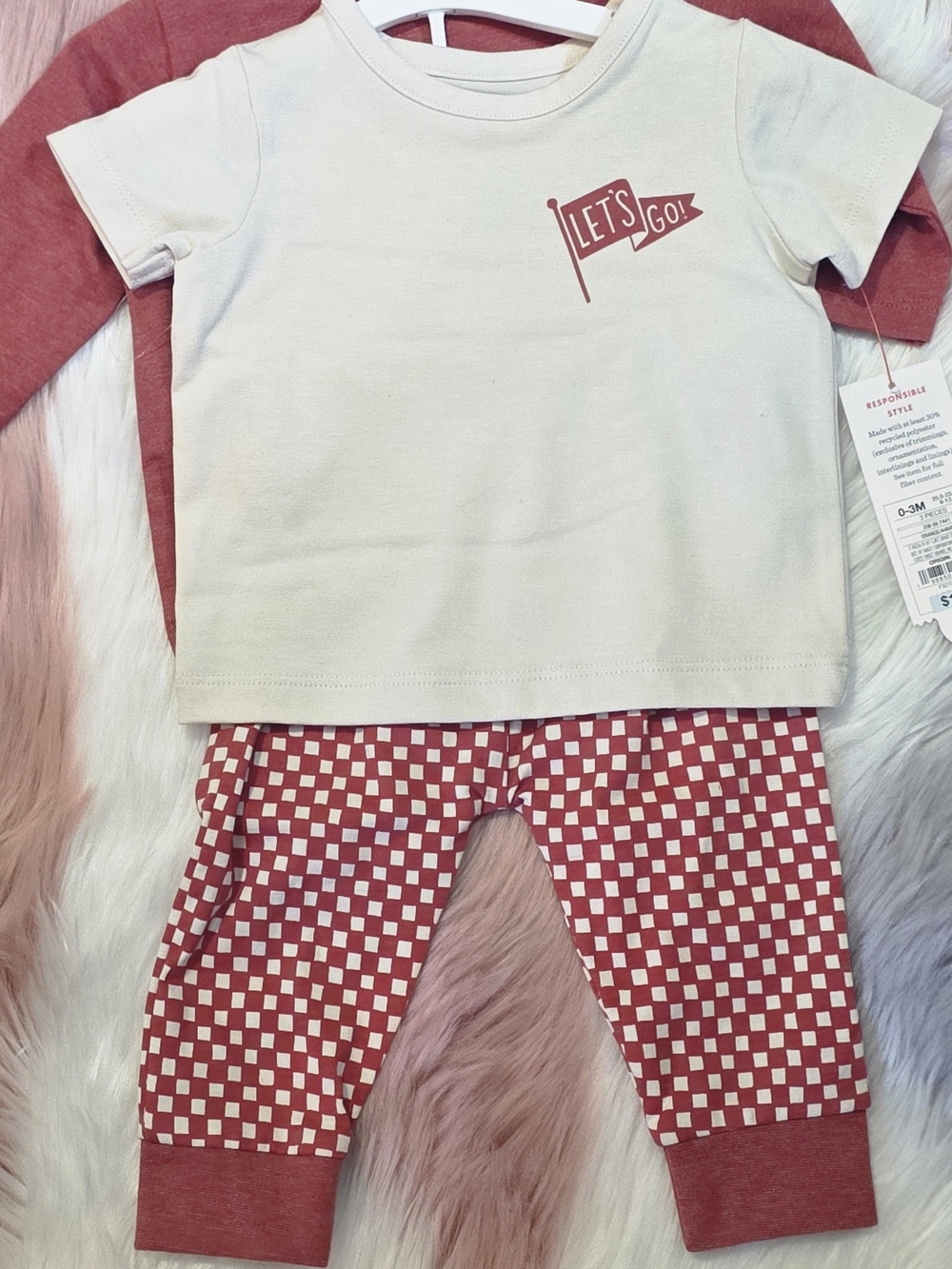 Kids Let's Go 3-Piece Pajama Set in Cream & Dusty Rose
